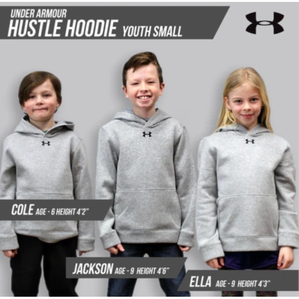Under Armour Hustle Hoodie Coldgear Gray Youth Small Front Pocket Boys Girls
